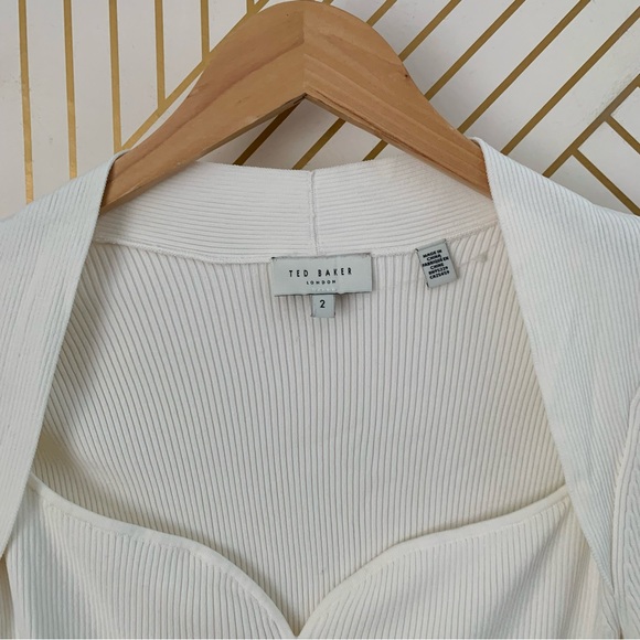 Ted Baker Helenh Sweetheart Neckline Ivory Cream Knit Top ribbed sweater size 2 - Picture 4 of 9